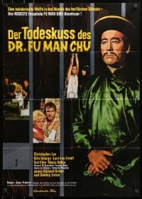8c555 BLOOD OF FU MANCHU German 1969 cool art of Asian villain Christopher Lee & girl tortured!