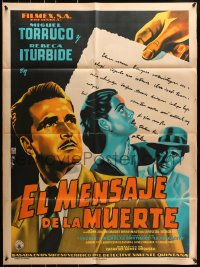 8c354 EL MENSAJE DE LA MUERTE Mexican poster 1953 art of Miguel Torruco & Rebecca Iturbide by Diaz!