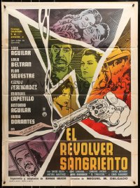 8c360 EL REVOLVER SANGRIENTO Mexican poster 1964 Miguel M. Delgado directed, great pistol artwork!