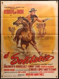 8c362 EL SOLITARIO Mexican poster 1964 Andrade art of western cowboy on horseback with gun!