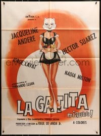 8c373 LA GATITA Mexican poster 1972 Jacqueline Andere, Hector Suarez, sexy and wacky cat art!