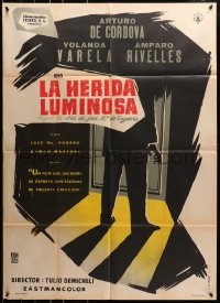 8c375 LA HERIDA LUMINOSA Mexican poster 1956 Tulio Demicheli, shadowy man in doorway!