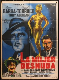 8c379 LA MUJER DESNUDA Mexican poster 1953 art of golden naked woman by Francisco Diaz Moffitt!
