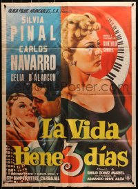8c380 LA VIDA TIENE 3 DIAS Mexican poster 1955 art of sexy Silvia Pinal & Carlos Navarro!