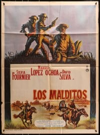 8c391 LOS MALDITOS Mexican poster 1966 Jaime Salvador, cowboy western art, the damned!