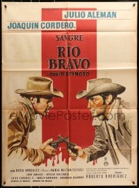 8c419 SANGRE EN RIO BRAVO Mexican poster 1966 Cordero and Aleman facing off w/guns by A.M. Cacho!