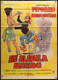 8c420 SE ALQUILA MARIDO Mexican poster 1961 Elvira Quintana, wacky art, the 'for rent husband'!