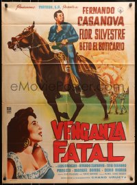 8c426 VENGANZA FATAL Mexican poster 1960 Fernando Casanova as Luciano Romero, horse art!