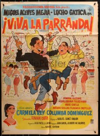 8c429 VIVA LA PARRANDA Mexican poster 1960 Miguel Mejia, wacky cowboy western art of cast!