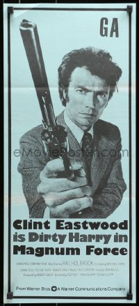 8c897 MAGNUM FORCE New Zealand daybill 1973 c/u of Clint Eastwood as Dirty Harry with his huge gun!