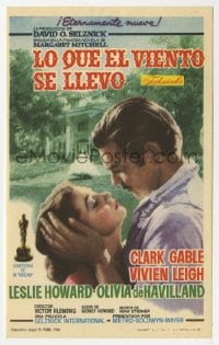8c144 GONE WITH THE WIND Spanish herald R1962 romantic c/u of Clark Gable & Vivien Leigh, classic!