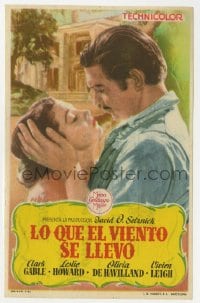 8c143 GONE WITH THE WIND Spanish herald R1953 romantic c/u of Clark Gable & Vivien Leigh, classic!