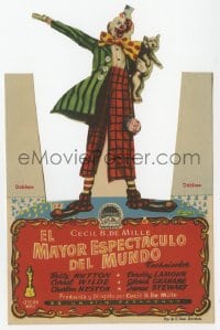 8c146 GREATEST SHOW ON EARTH die-cut Spanish herald 1953 DeMille, Solis art of clown James Stewart!