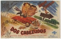 8c152 HERE COME THE CO-EDS Spanish herald 1945 wacky art of Bud Abbott & Lou Costello in car!