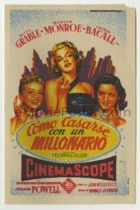 8c163 HOW TO MARRY A MILLIONAIRE Spanish herald 1954 Soligo art of Marilyn Monroe, Grable & Bacall!