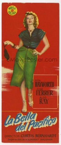 8c195 MISS SADIE THOMPSON Spanish herald 1956 full-length Rita Hayworth smoking & swinging purse!