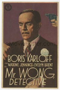 8c201 MR. WONG, DETECTIVE Spanish herald 1944 c/u of Asian Boris Karloff with gun to his head!