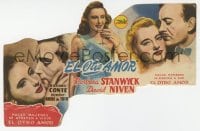 8c220 OTHER LOVE die-cut Spanish herald 1947 Barbara Stanwyck between David Niven & Richard Conte!
