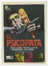 8c237 PSYCHOPATH Spanish herald 1967 Robert Bloch, wild Jano art of creepy guy with knife & doll!