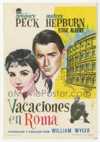 8c248 ROMAN HOLIDAY Spanish herald 1954 different Audrey Hepburn & Gregory Peck art, ultra rare!