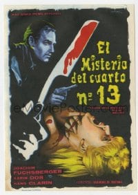8c252 ROOM 13 Spanish herald 1964 Edgar Wallace, art of Fuchsberger w/ gun & bloody straight razor!
