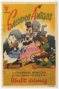 8c255 SALUDOS AMIGOS Spanish herald 1944 Disney, different cartoon art of Donald Duck & Joe Carioca!