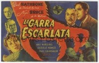 8c259 SCARLET CLAW Spanish herald 1946 art of Basil Rathbone as Sherlock Holmes & Bruce as Watson!