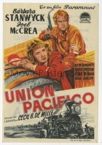 8c301 UNION PACIFIC Spanish herald R1950s DeMille, Barbara Stanwyck, Joel McCrea & cool train art!