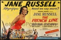 8c010 FRENCH LINE English trade ad 1954 Howard Hughes, different art of sexy Jane Russell