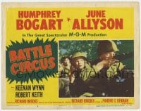 8d243 BATTLE CIRCUS LC #2 1953 great c/u of Humphrey Bogart with rifle, June Allyson in helmet!