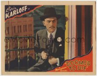 8d407 DOOMED TO DIE LC 1940 best c/u of Boris Karloff as Asian detective Mr. Wong pointing gun!