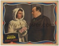 8d449 FIRST LOVE LC 1939 close up of hooded Deanna Durbin holding roses by Eugene Pallette!