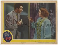 8d528 HER CARDBOARD LOVER LC 1942 Norma Shearer asks Robert Taylor with banana how he got in!