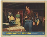 8d546 HONDO 3D LC #5 1953 c/u of Geraldine Page getting the drop on John Wayne holding gun!