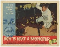 8d558 HOW TO MAKE A MONSTER LC #6 1958 crazed scientist beating man to death on the floor!