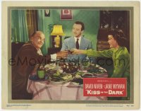 8d615 KISS IN THE DARK LC #8 1949 happy David Niven, Jane Wyman and Victor Moore toasting!