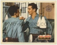 8d618 KISS OF DEATH LC #7 1947 close up of Victor Mature grabbing young guy, film noir classic!