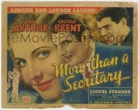 8d117 MORE THAN A SECRETARY TC 1936 huge c/u of pretty Jean Arthur, George Brent, Lionel Stander!