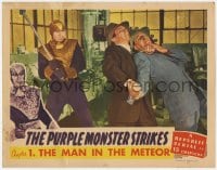 8d773 PURPLE MONSTER STRIKES chapter 1 LC 1945 Roy Barcroft attacks distracted Dennis Moore, color!