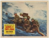8d806 SANDS OF IWO JIMA LC #8 1950 c/u of John Wayne & 3 soldiers in famous World War II battle!