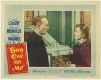 8d810 SAY ONE FOR ME LC #8 1959 close up of priest Bing Crosby talking to pretty Debbie Reynolds!