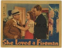 8d827 SHE LOVED A FIREMAN LC 1937 Robert Armstrong is angry at Dick Foran & Ann Sheridan!