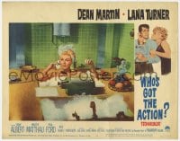 8d967 WHO'S GOT THE ACTION LC #2 1963 sexy Lana Turner in bubble bath with phone & typewriter!