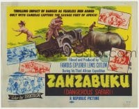 8d190 ZANZABUKU TC 1956 Dangerous Safari, cool image of charging rhino & natives!