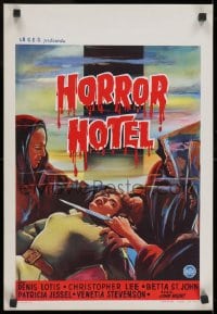 8f058 HORROR HOTEL Belgian 1960 creepy artwork of human sacrifice, English horror!