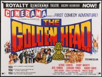 8f845 GOLDEN HEAD Cinerama British quad 1964 George Sanders, artwork of people & wacky statue!