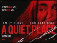 8f923 QUIET PLACE teaser DS British quad 2018 creepy image of Emily Blunt with hand over mouth!