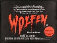 8f996 WOLFEN British quad 1981 Albert Finney, Gregory Hines, there is no defense vs werewolves!
