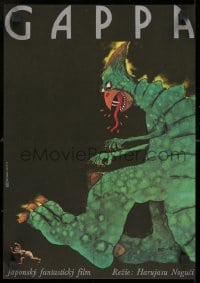 8f241 GAPPA, THE TRIPHIBIAN MONSTER Czech 11x16 1986 Daikyoju Gappa, wild Hlavaty art of monster!