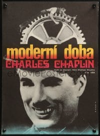 8f254 MODERN TIMES Czech 12x16 R1974 completely different art of Charlie Chaplin by Milan Grygar!